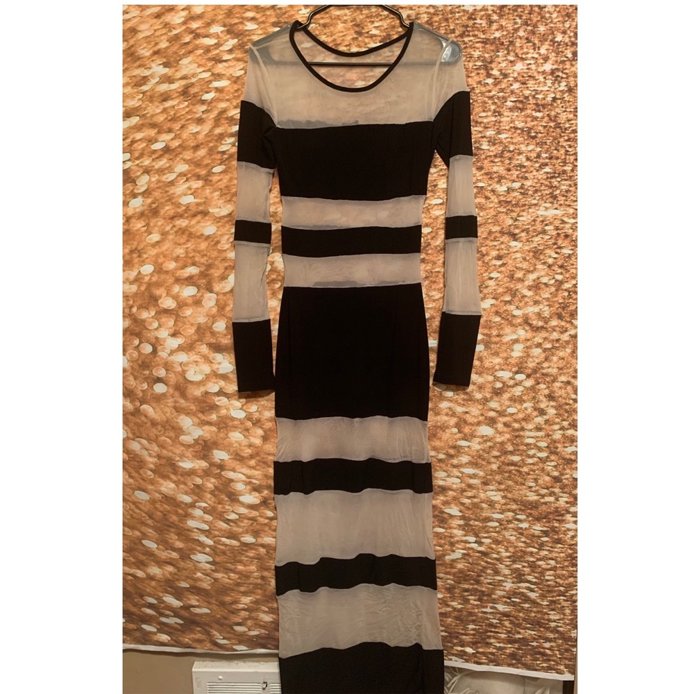 Black & Nude Mesh Striped Dress